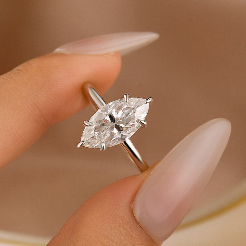 Moissanite 1.0 Ct/2.0 Ct/3.0Ct Marquise Cut Solitaire White Gold Promise Ring For Women
