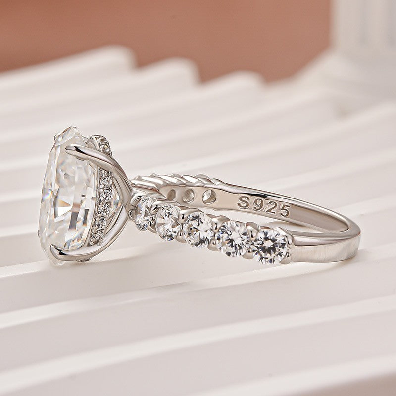 4.0Ct Oval Cut Hidden Halo White Gold Moissanite Diamond Engagement Ring