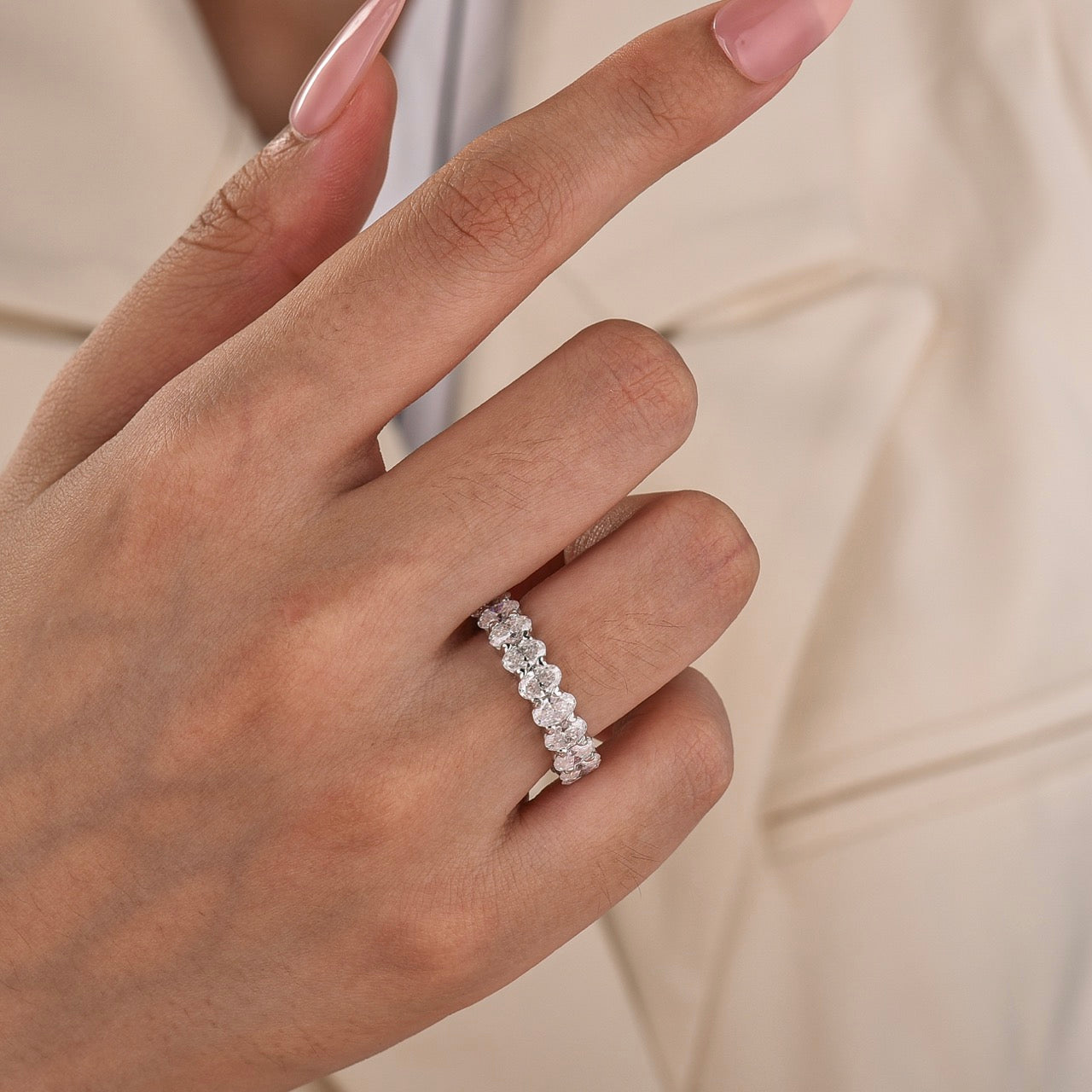 S925 Moissanite 5.0CT Oval Cut Stackable Full Eternity Statement Ring For Daily Wear