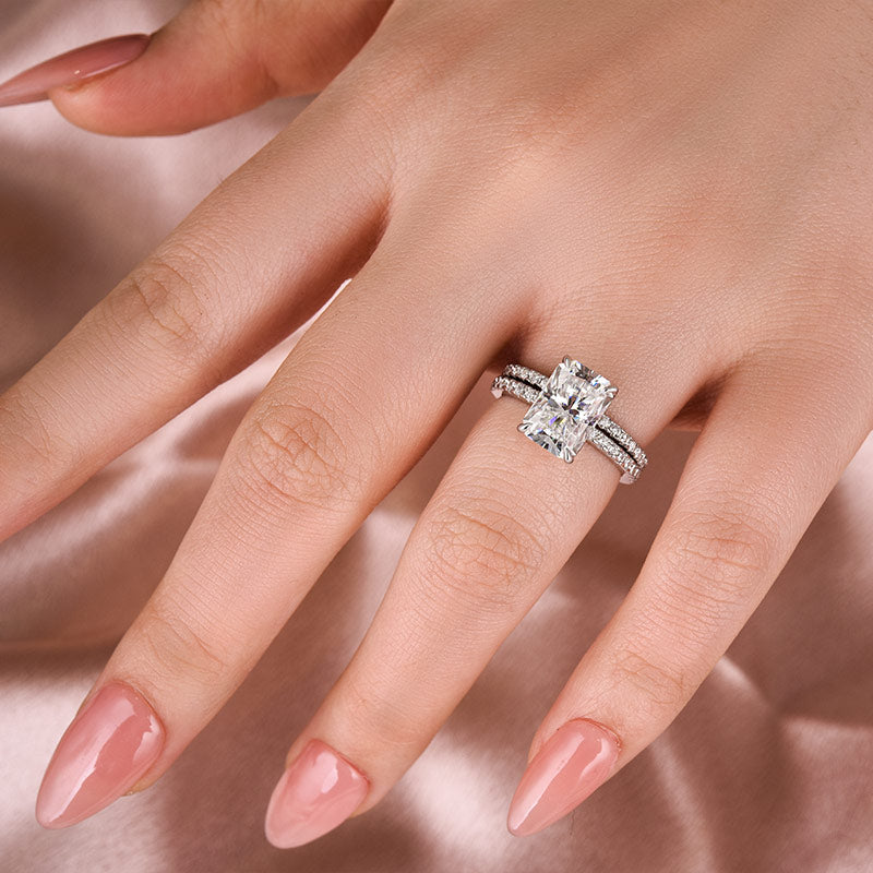 Gelovely Moissanite 3.5 Ct Radiant Cut White Gold Wedding Ring For Women