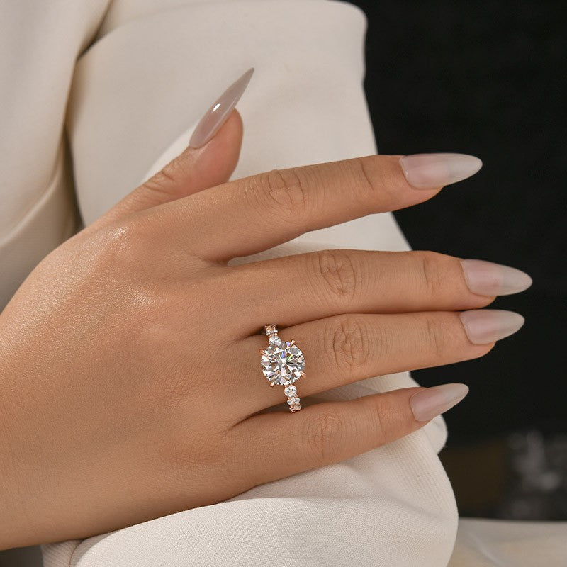 Gelovely Moissanite 4.0 Ct Round Rose Gold Engagement Ring