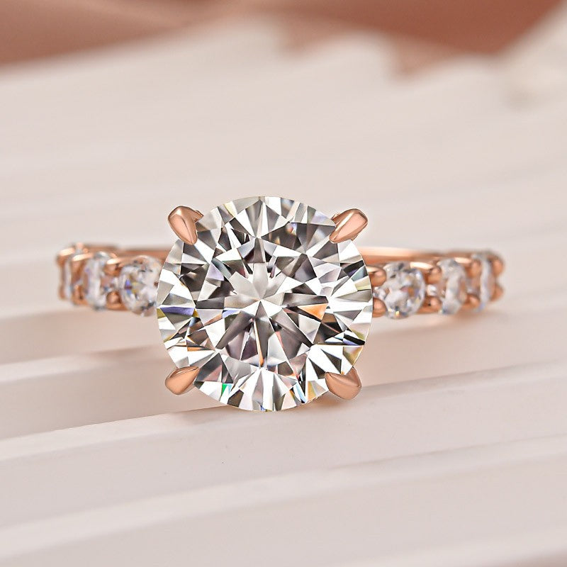 Gelovely Moissanite 4.0 Ct Round Rose Gold Engagement Ring
