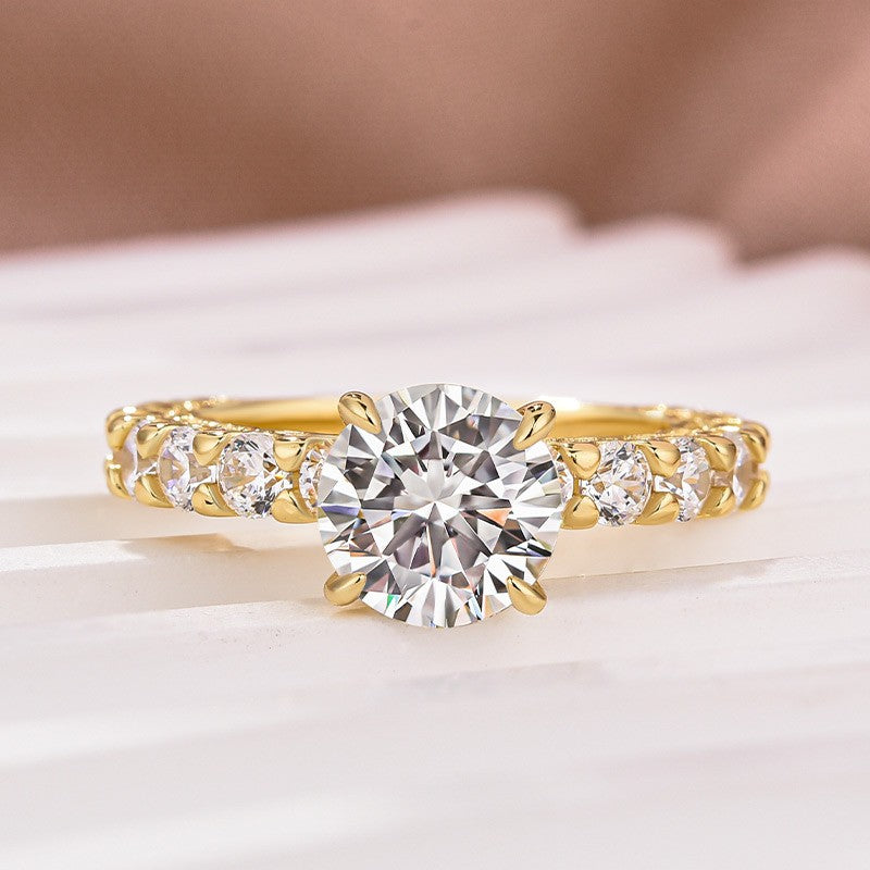 Moissanite 2.0 Ct Round Cut Down Pavé Engagement Ring