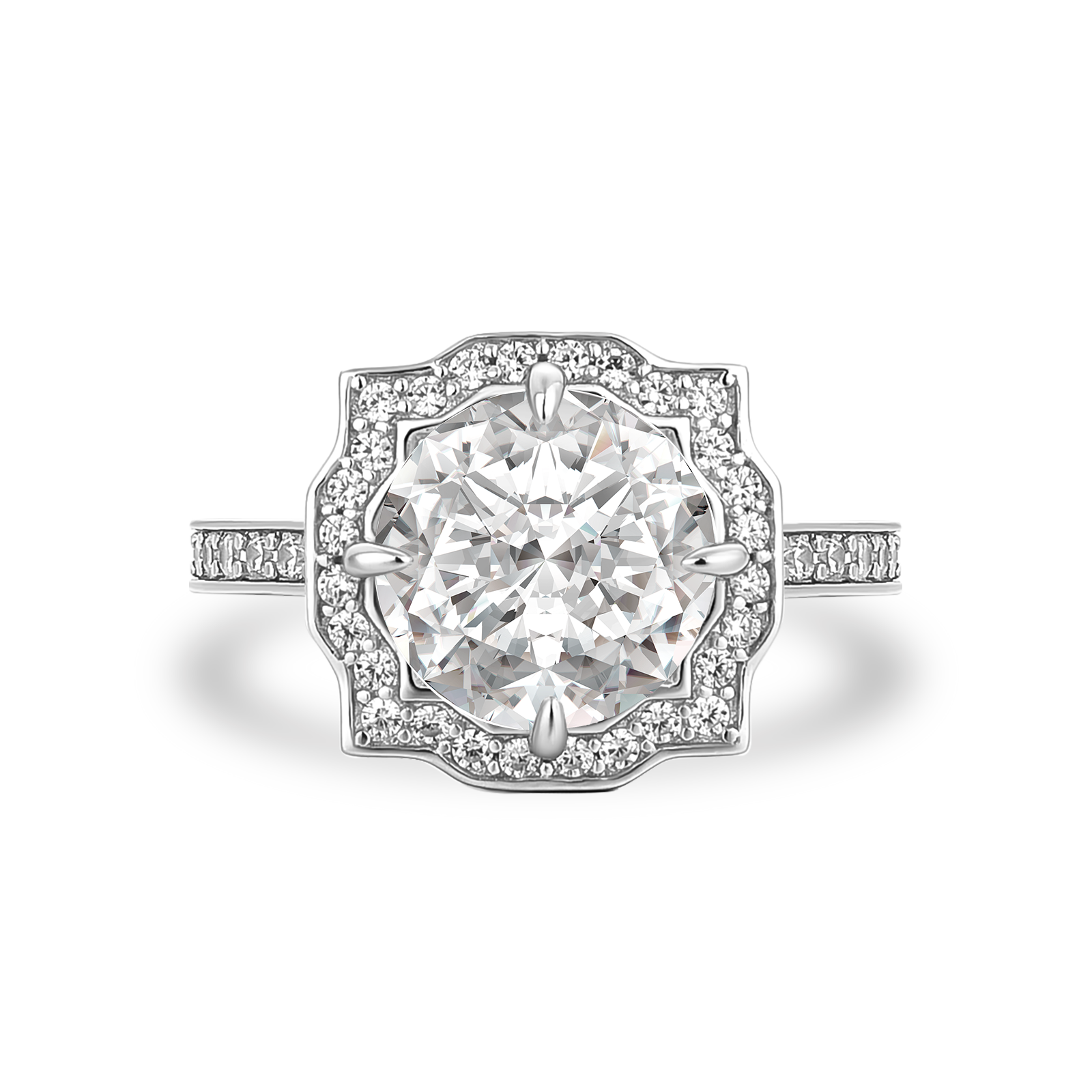 Gelovely Moissanite 3.0Ct Halo Round White Gold Engagement Ring