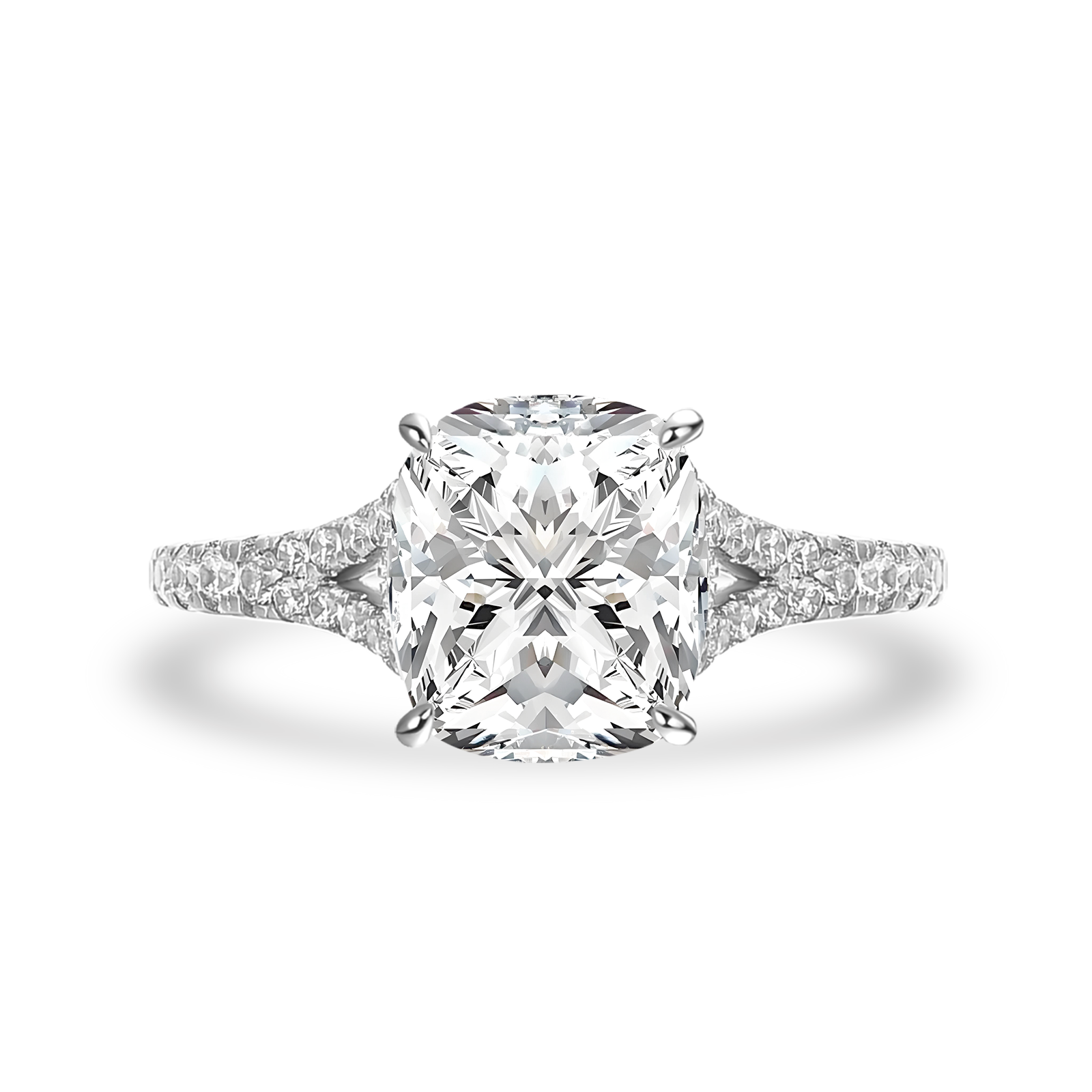 Moissanite 3.0Ct Cushion Cut Split Shank White Gold Engagement Ring