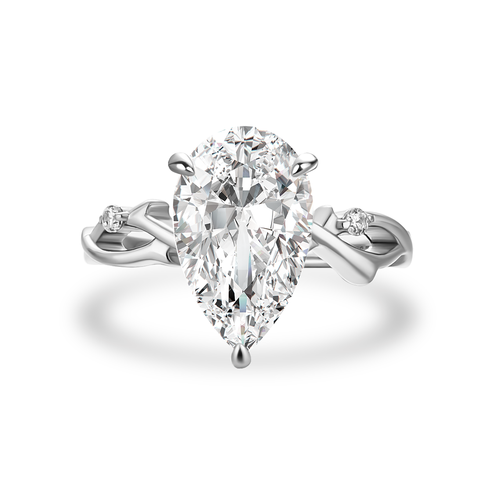 4.0Ct Pear Cut Twisted Willow Ring White Gold Moissanite Diamond Ring
