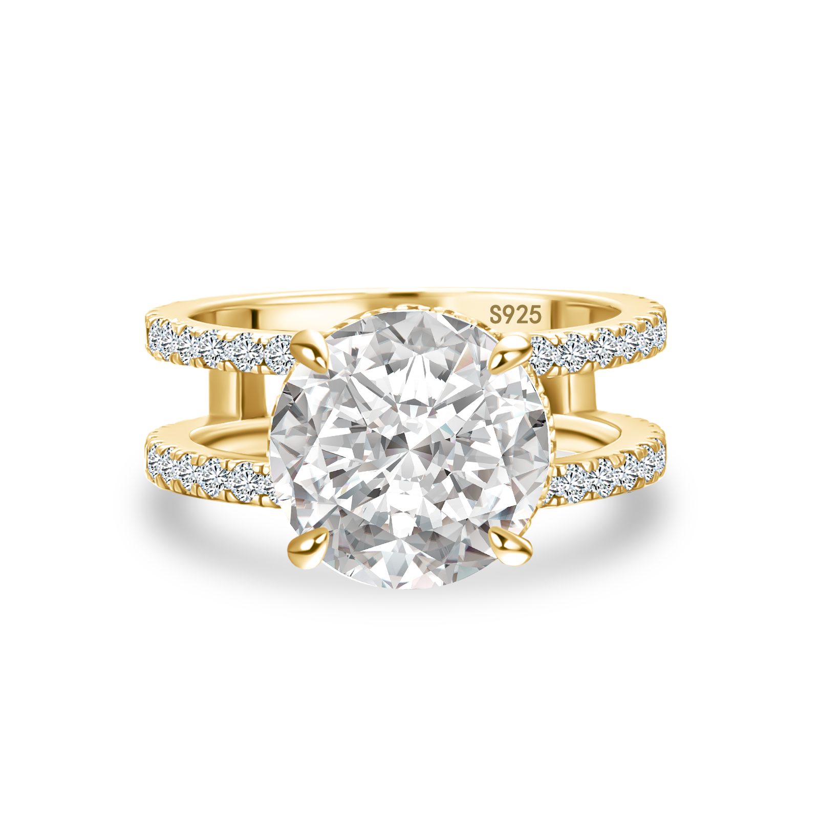 Moissanite Split Shank Design 4.0Ct Round Cut Yellow Gold Engagement Ring