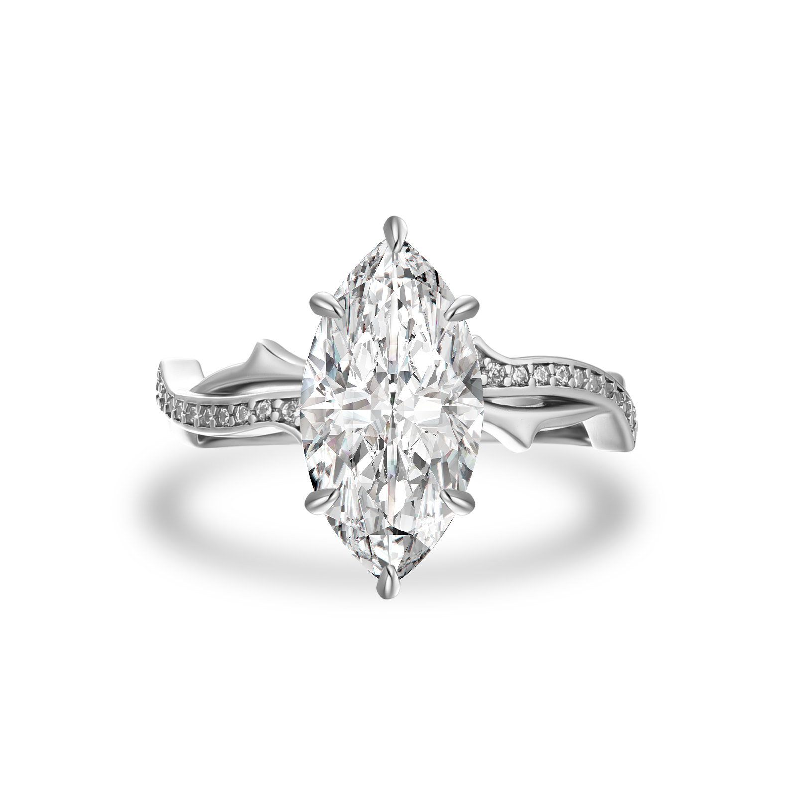 Moissanite 3.0Ct Marquise Cut White Gold Twist Engagement Ring In Sterling Silver