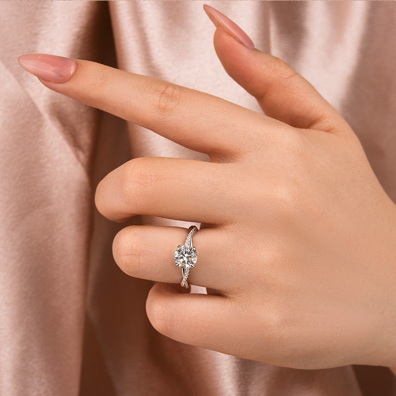 Gelovely Moissanite 1.2Ct/2.0 Ct Round Cut Twist White Gold Pave Promise Bridal Ring