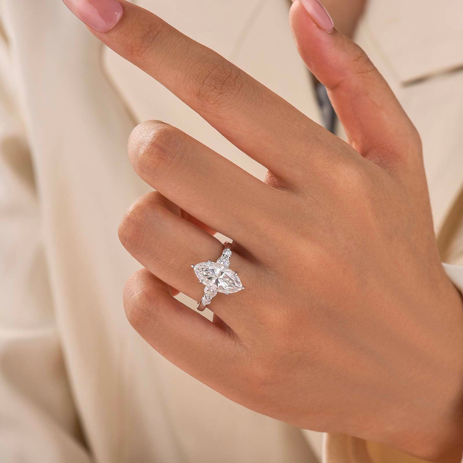 Moissanite 3.0CT Marquise Cut Classic Side Stone Travel Ring For Self‑Gift
