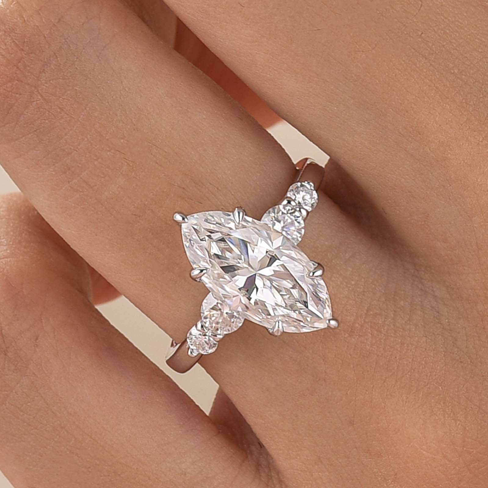 Moissanite 3.0CT Marquise Cut Classic Side Stone Travel Ring For Self‑Gift