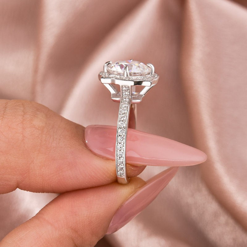 Gelovely Moissanite 3.0Ct Halo Round White Gold Engagement Ring