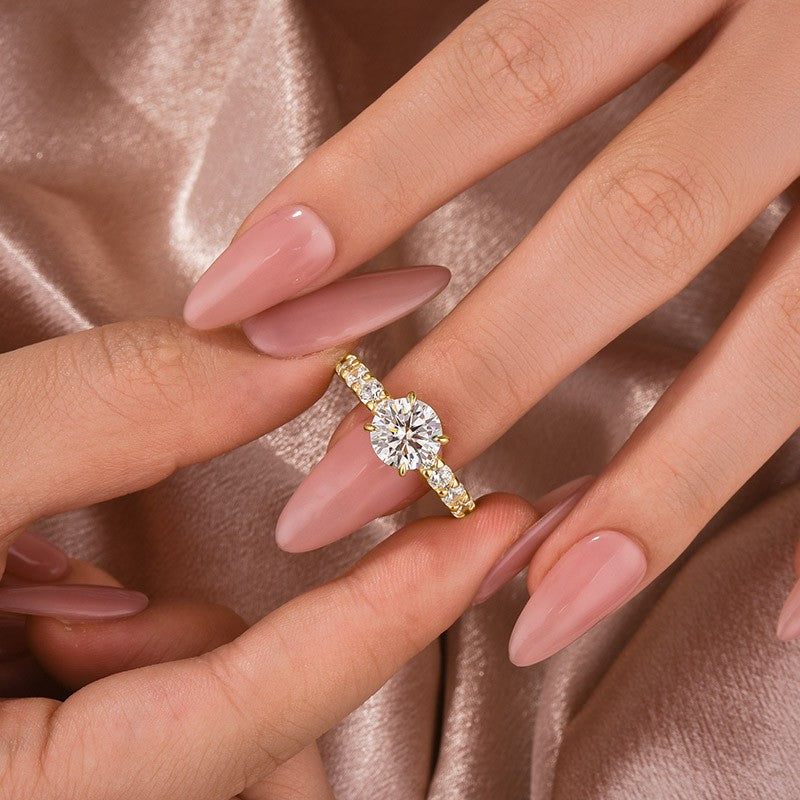 Moissanite 2.0 Ct Round Cut Down Pavé Engagement Ring
