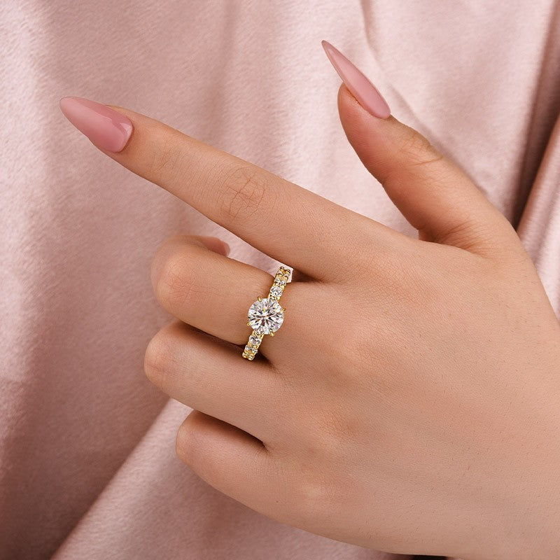 Moissanite 2.0 Ct Round Cut Down Pavé Engagement Ring