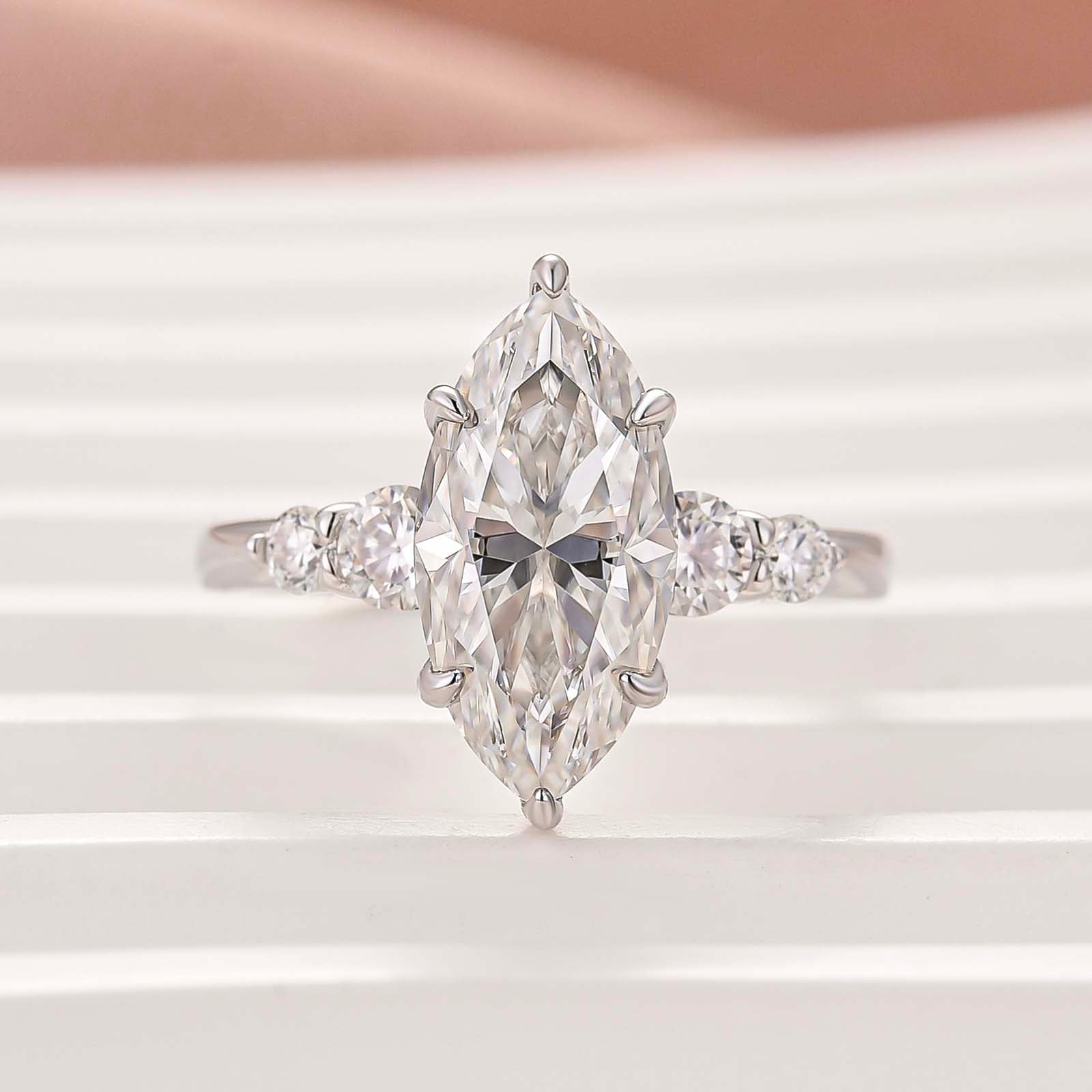 Moissanite 3.0CT Marquise Cut Classic Side Stone Travel Ring For Self‑Gift