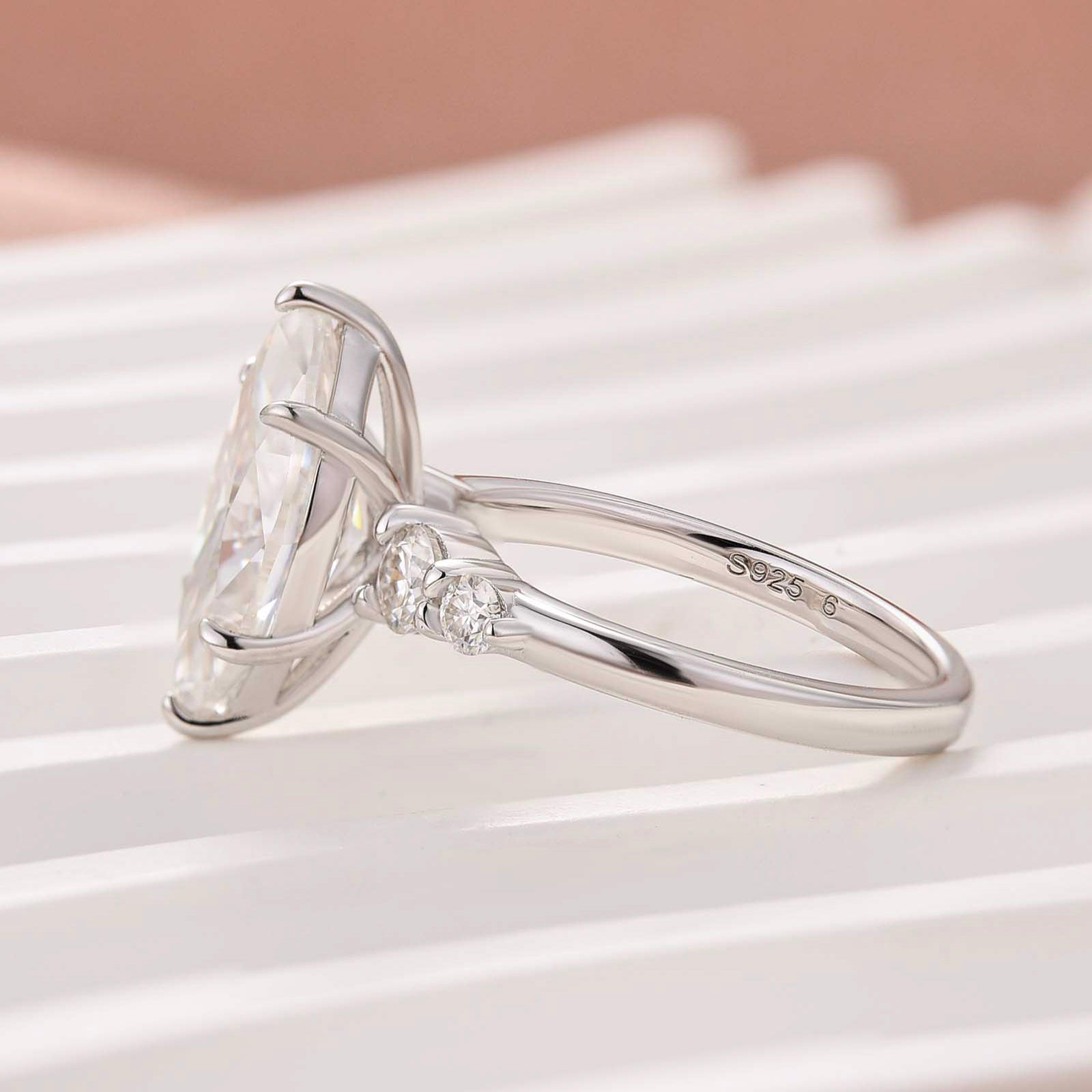 Moissanite 3.0CT Marquise Cut Classic Side Stone Travel Ring For Self‑Gift