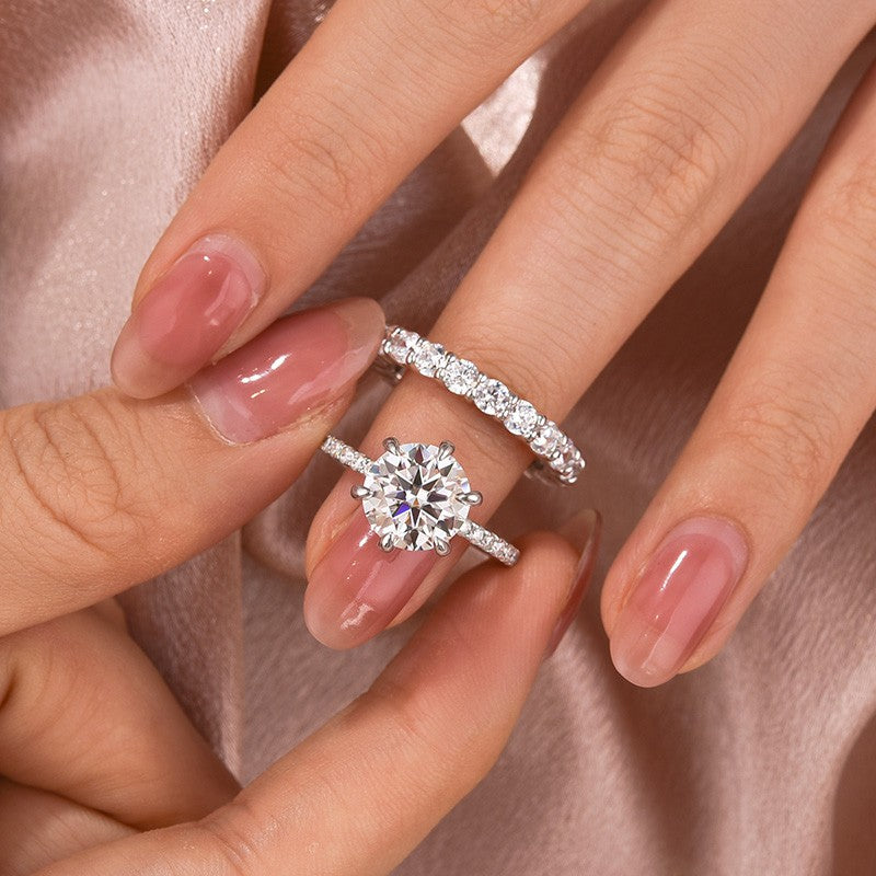 S925 Moissanite 2.0Ct~4.0Ct Round Cut White Gold Wedding Ring Set Stackable Everyday Wearable Rings