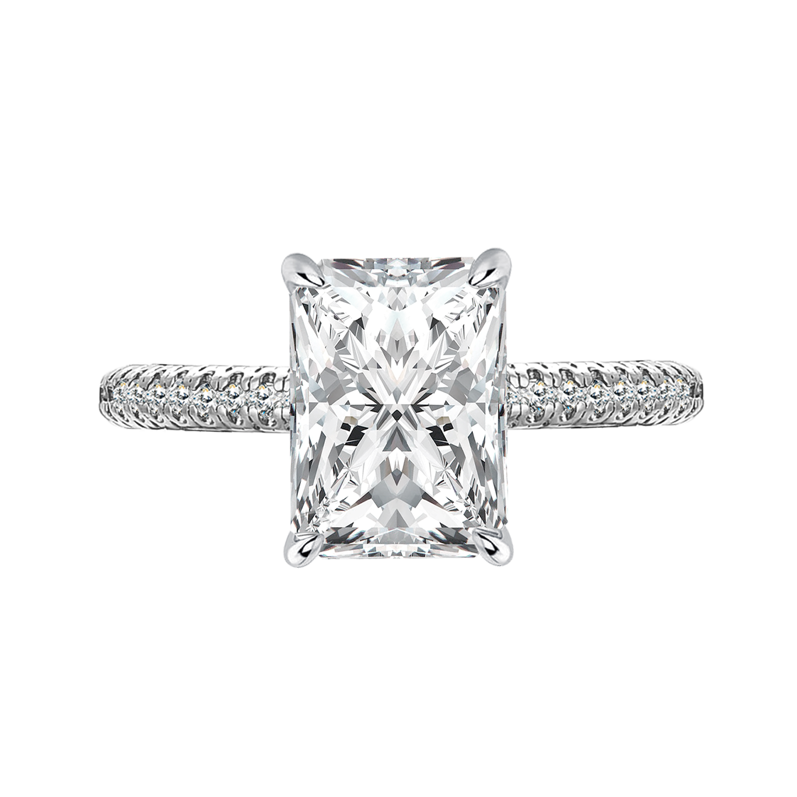Moissanite Triple Row Pavé 3.5Ct Radiant Cut White Gold Engagement Ring