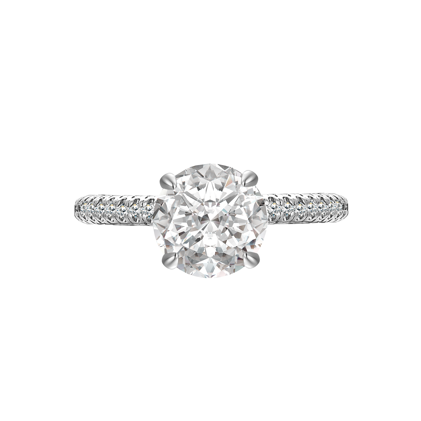 Triple Row Pavé 2.0Ct Round Cut Moissanite Engagement Ring In Sterling Silver