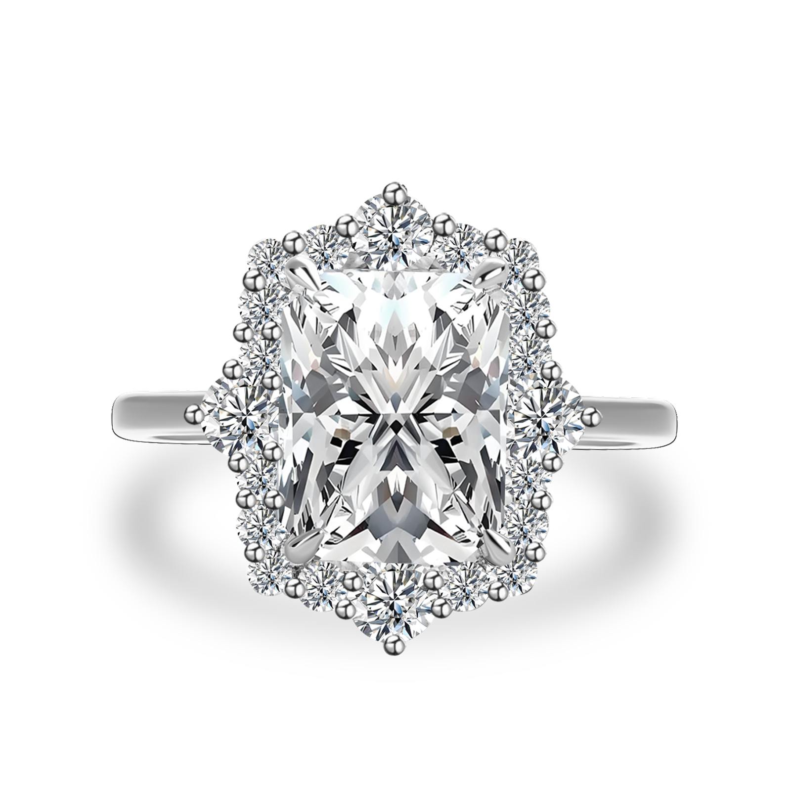 Gelovely Moissanite 3.0Ct White Gold Halo Radiant Cut Engagement Ring