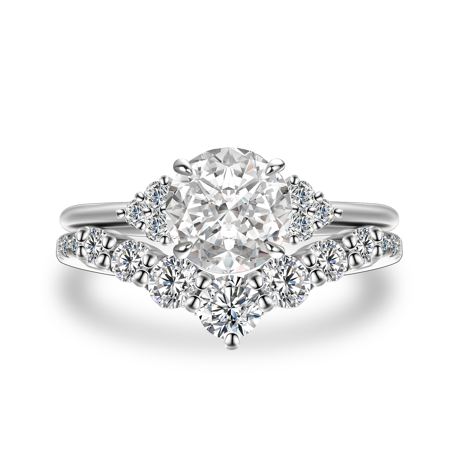 Gelovely Moissanite 1.2 Ct Round Cut White Gold Wedding Ring Set