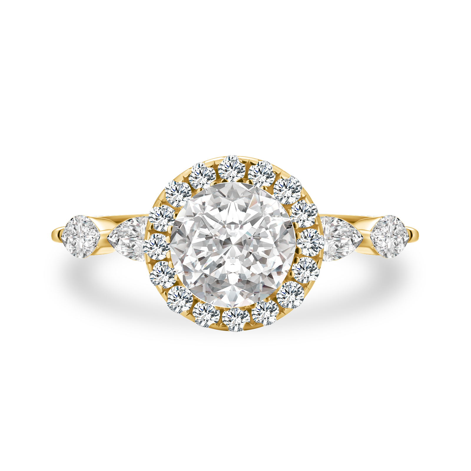 Gelovely Moissanite 1.0 Ct Halo Round Cut Yellow Gold Promise Ring