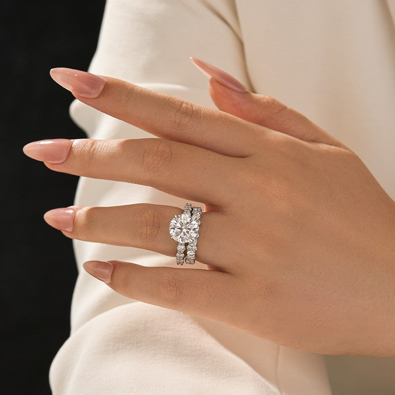 Moissanite 4.0Ct/3.0Ct Round Cut White Gold Wedding Ring & Wedding Band Stackable Ring Sets For Travel