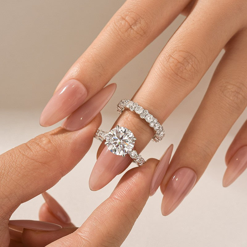 Moissanite 4.0Ct/3.0Ct Round Cut White Gold Wedding Ring & Wedding Band Stackable Ring Sets For Travel