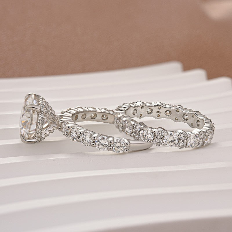 Moissanite 4.0Ct/3.0Ct Round Cut White Gold Wedding Ring & Wedding Band Stackable Ring Sets For Travel