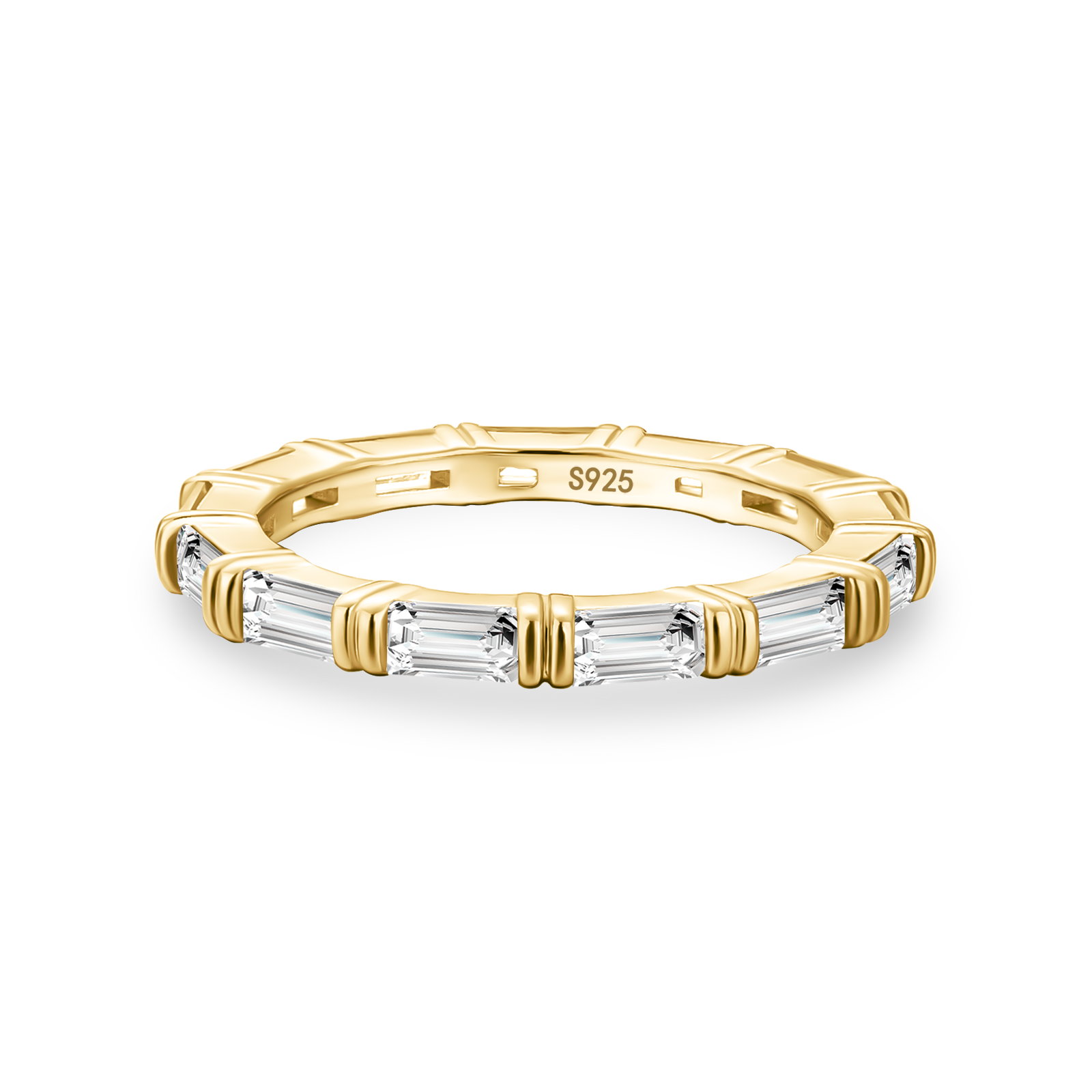 Moissanite 2.0Ct Yellow Gold Emerald Cut Eternity Wedding Ring