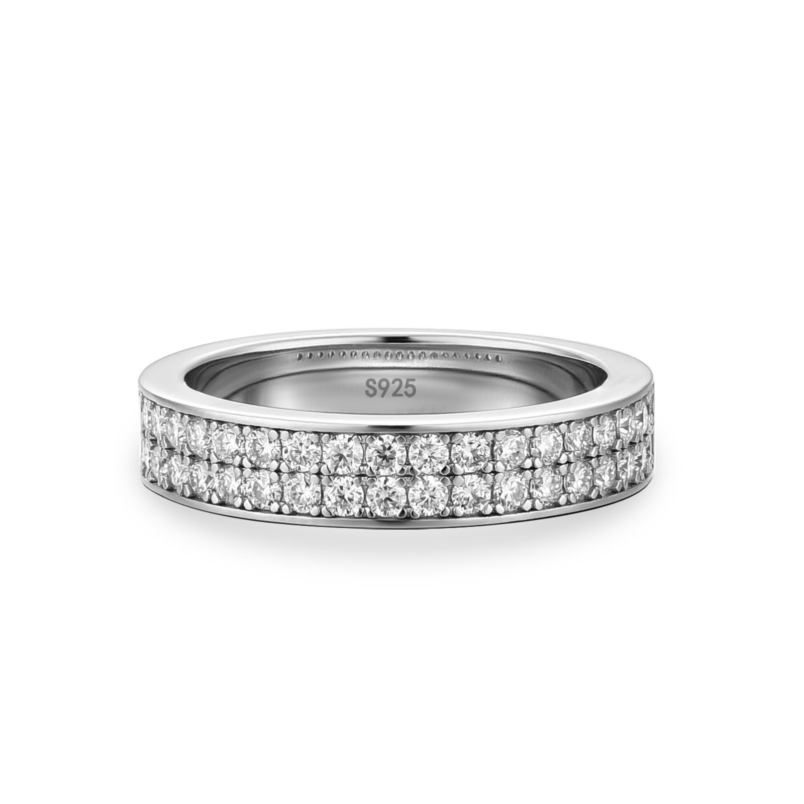 Half 1.0 Ct Round Cut Moissanite Wide Wedding Band In Sterling Silver