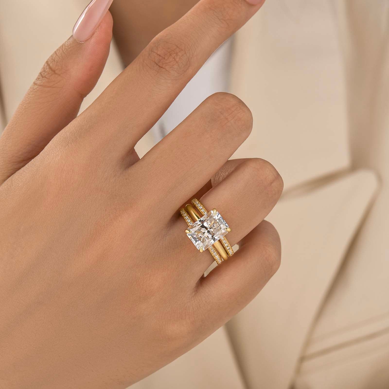 Moissanite 4.5Ct Radiant Cut 2PC Stackable Enhancer Open Band Ring Sets In Sterling Silver