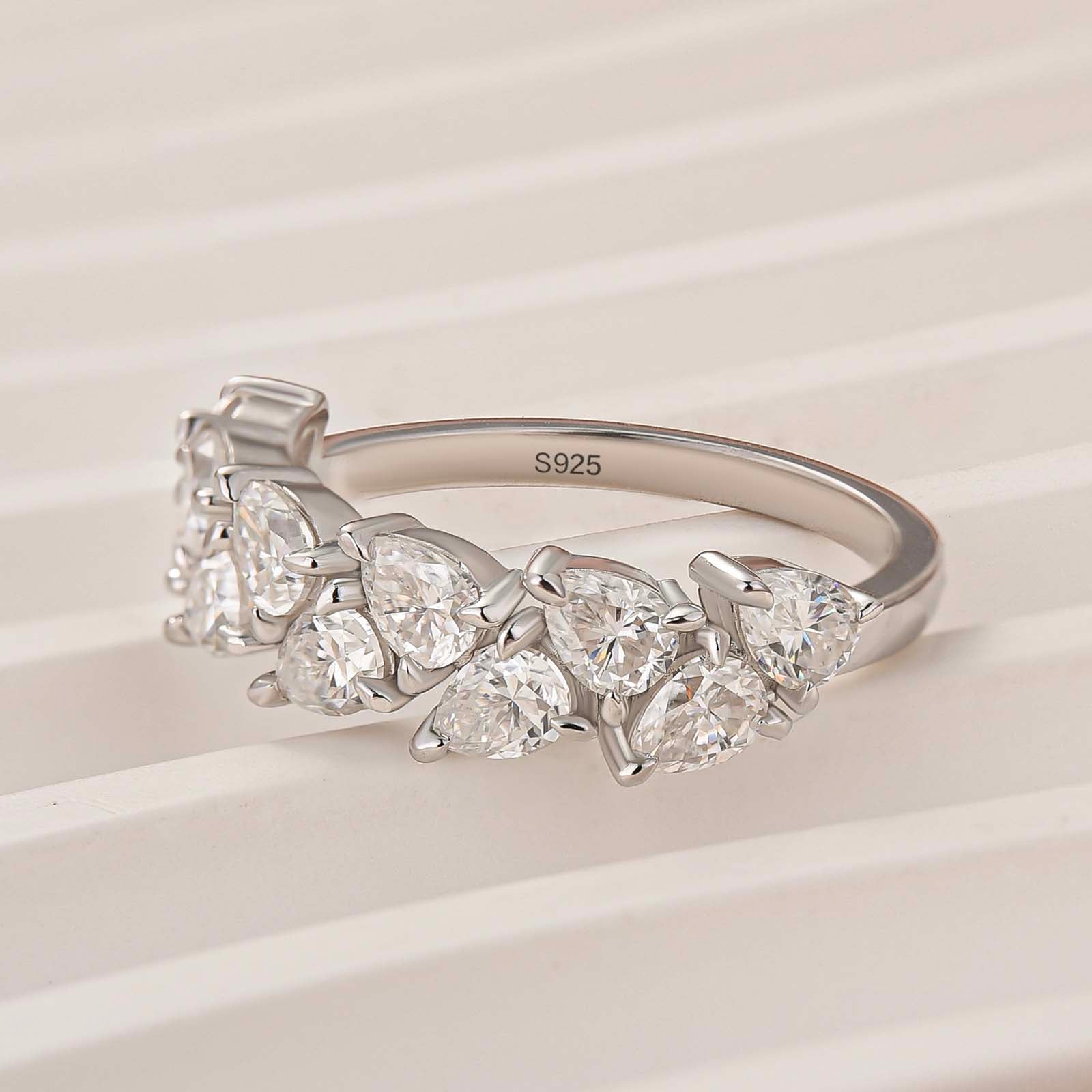 Moissanite Pear Cut 2.2Ct Half Eternity Band Stackable Teardrop Sparkle Ring For Women