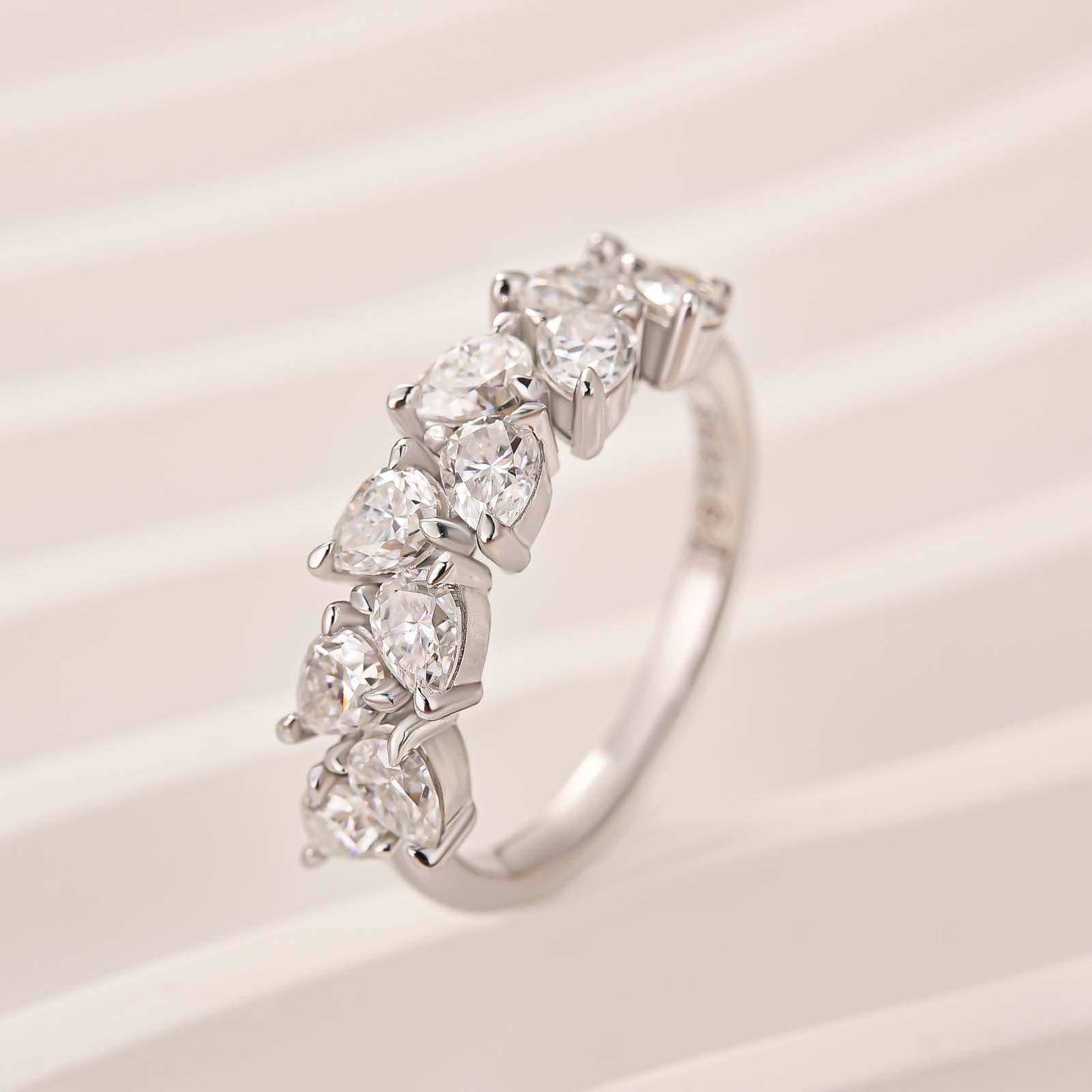 Moissanite Pear Cut 2.2Ct Half Eternity Band Stackable Teardrop Sparkle Ring For Women