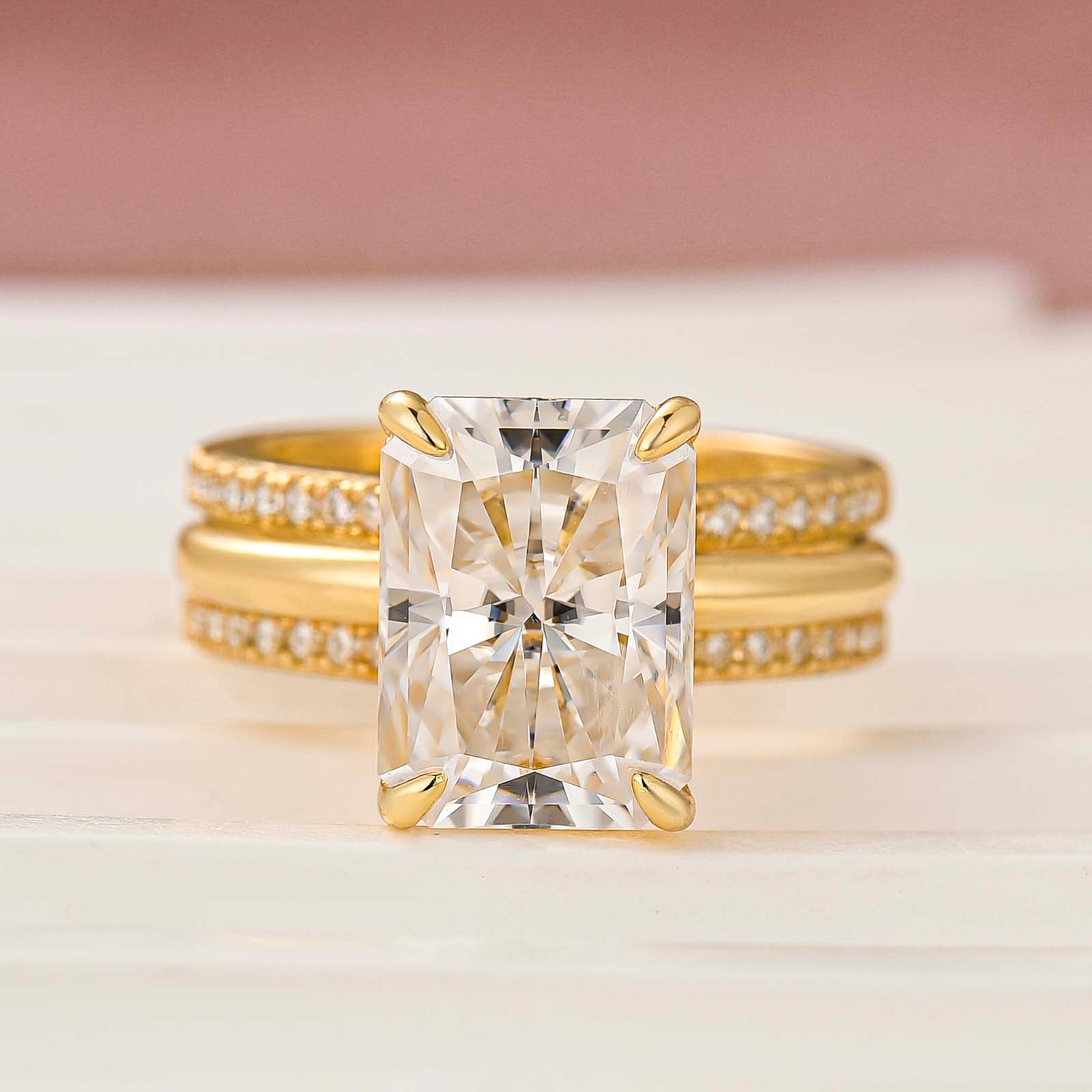Moissanite 4.5Ct Radiant Cut 2PC Stackable Enhancer Open Band Ring Sets In Sterling Silver