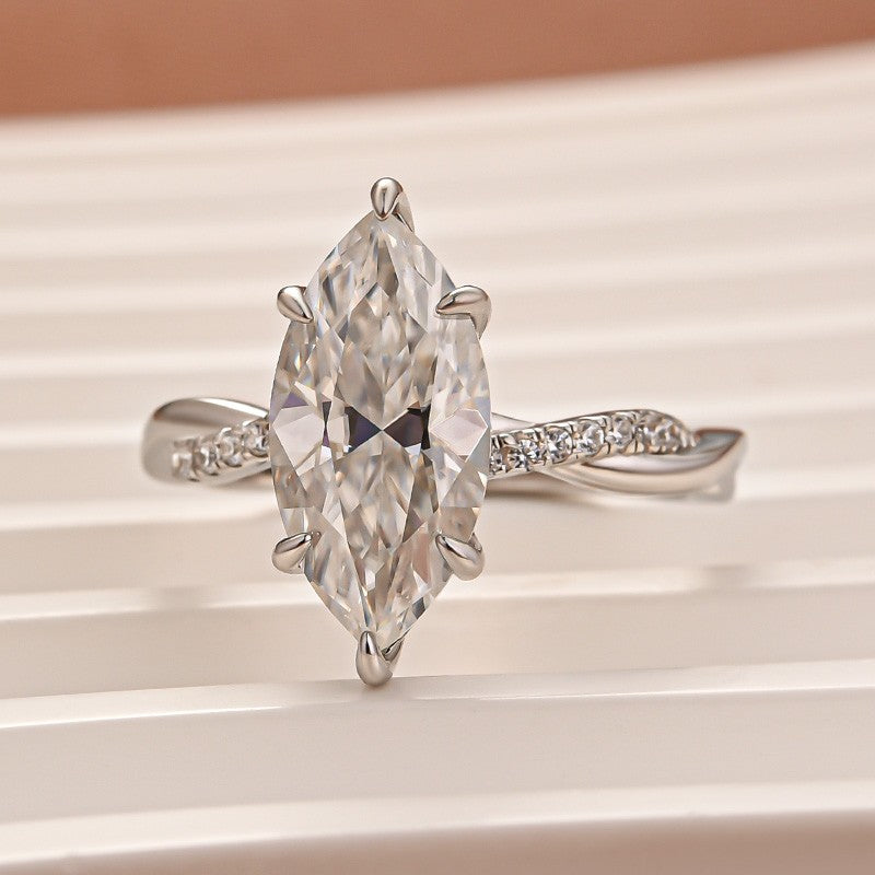 S925 Moissanite 3.0Ct Marquise Cut Twist White Gold Promise Ring For Women Everyday Wear