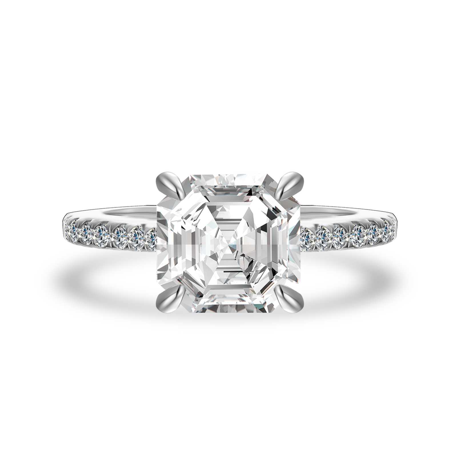 3.0Ct Asscher Cut White Gold Moissanite Diamond Engagement Ring