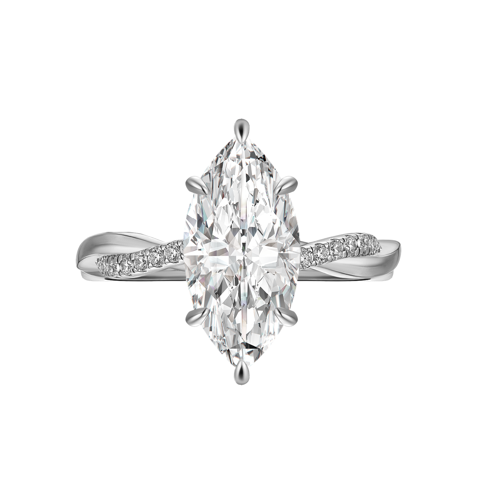 S925 Moissanite 3.0Ct Marquise Cut Twist White Gold Promise Ring For Women Everyday Wear