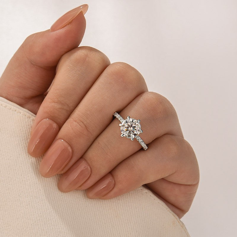 S925 Moissanite 2.0 Ct ～4.0 Ct Round Cut 6 Prong Promise Rings Daily Wear Ring For Women