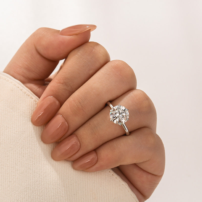 S925 Moissanite 2.0 Ct ~ 4.0 Ct Round Cut 6 Prong Engagement Ring Daily Wear Ring For Women