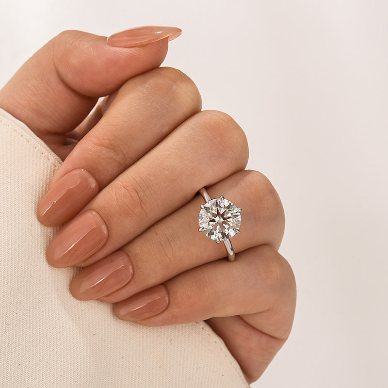 S925 Moissanite 2.0 Ct ~ 4.0 Ct Round Cut 6 Prong Engagement Ring Daily Wear Ring For Women
