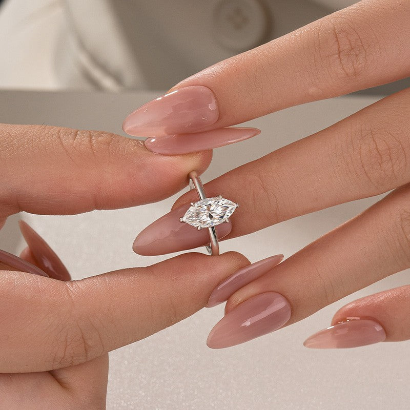 Moissanite 1.0 Ct/2.0 Ct/3.0Ct Marquise Cut Solitaire White Gold Promise Ring For Women