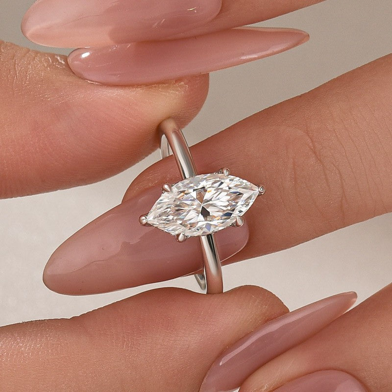 Moissanite 1.0 Ct/2.0 Ct/3.0Ct Marquise Cut Solitaire White Gold Promise Ring For Women
