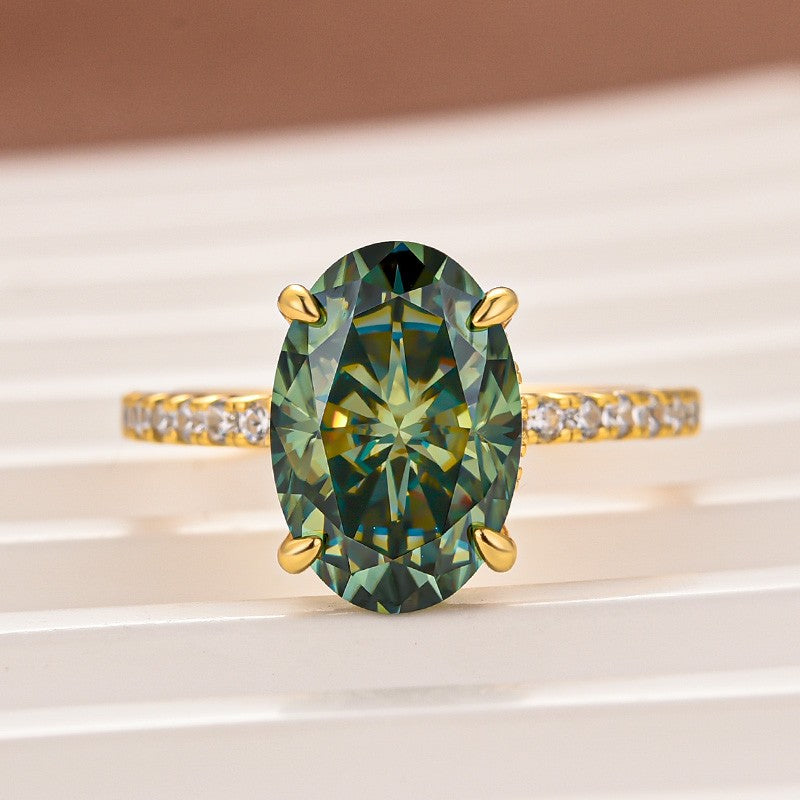 Moissanite 4.0Ct Oval Cut Turquoise/Blue Stone Hidden Halo Engagement Ring in Sterling Silver