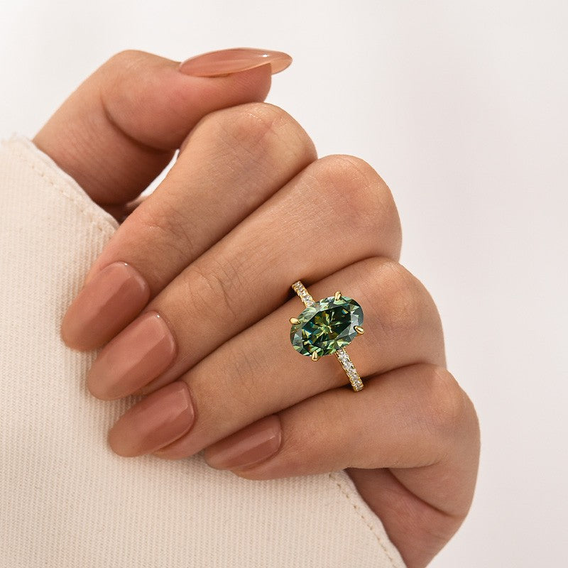 Moissanite 4.0Ct Oval Cut Turquoise/Blue Stone Hidden Halo Engagement Ring in Sterling Silver