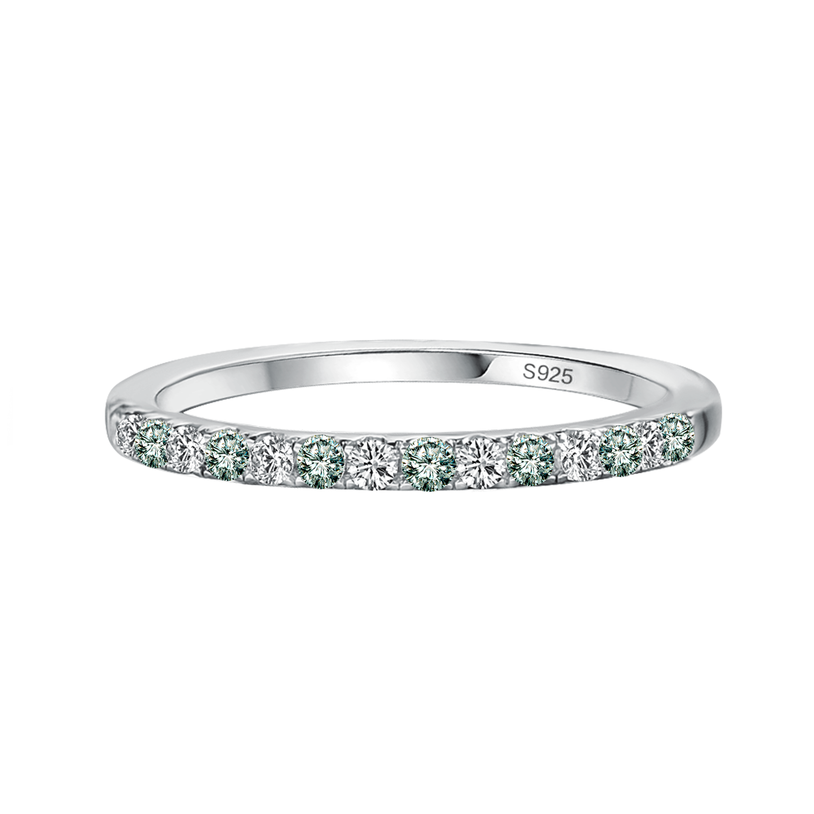 Gelovely Moissanite 0.5 Ct Round Cut Alternating White and Green Half Halo White Gold Anniversary Ring