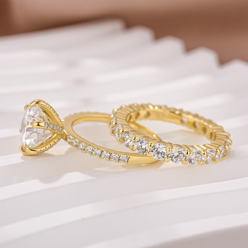 Moissanite 3.0Ct Round Cut Yellow Gold Wedding Ring Set