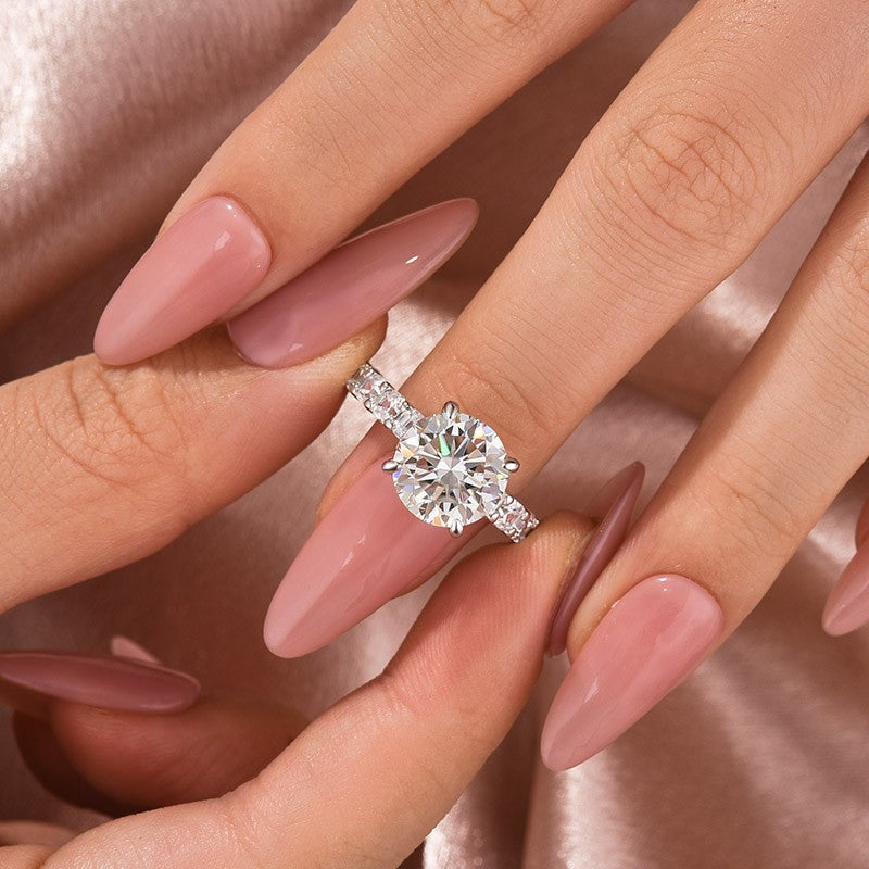 Gelovely Moissanite 4.0 Ct Round White Gold Engagement Ring with Asscher Cut Wedding Band
