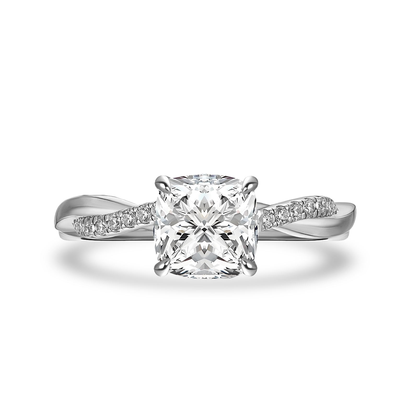 Moissanite 2.0Ct Cushion Cut Twist Engagement Ring Travel Ring In Sterling Silver