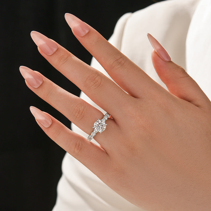 S925 Moissanite 2.0Ct~4.0 Ct Round Green/White Stone White/Yellow Gold Plated Engagement Ring